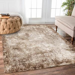 5' x 7' Washable Area Rug - Low Pile Soft Vintage Indoor Rug for Living, Dining or Bedroom - Lightweight Carpet with Non-Slip Backing - Foldable for Easy Placement, Brown (5' x 7' (Rectangular), Texture-brown)