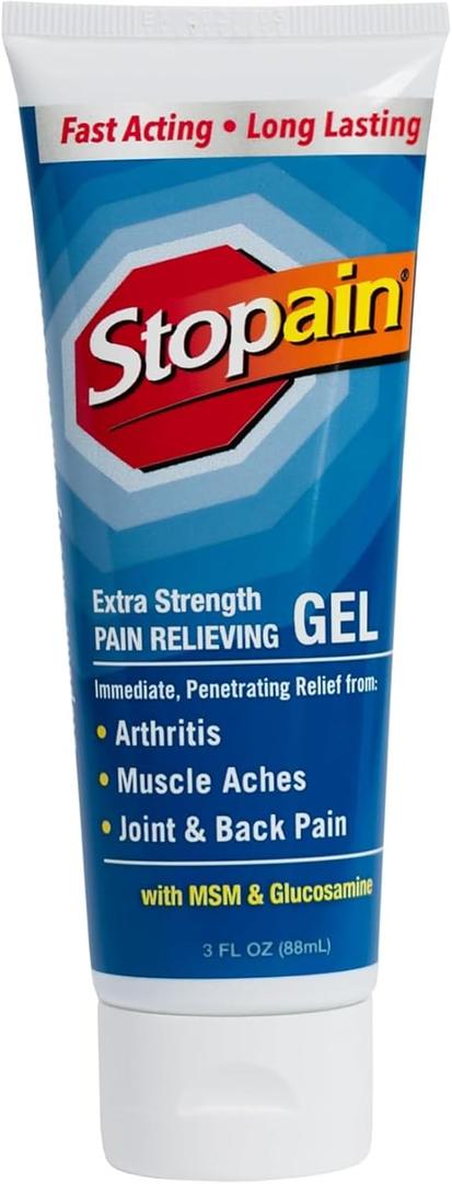 Stopain Pain Relief Gel 3oz USA Made, Max Strength Fast Acting with MSM, Glucosamine, Menthol for Arthritis, Lower Back Sciatica, Knee, Neck, HSA FSA Approved Topical Analgesic Products