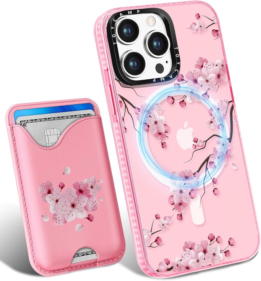 Toycamp for iPhone 14 Pro Case - Compatible with Magsafe Credit Card Holder Wallet Magnetic Cute Women Teen Girls Kawaii Girly Unique Flower Design Phone Cover for iPhone 14 Pro