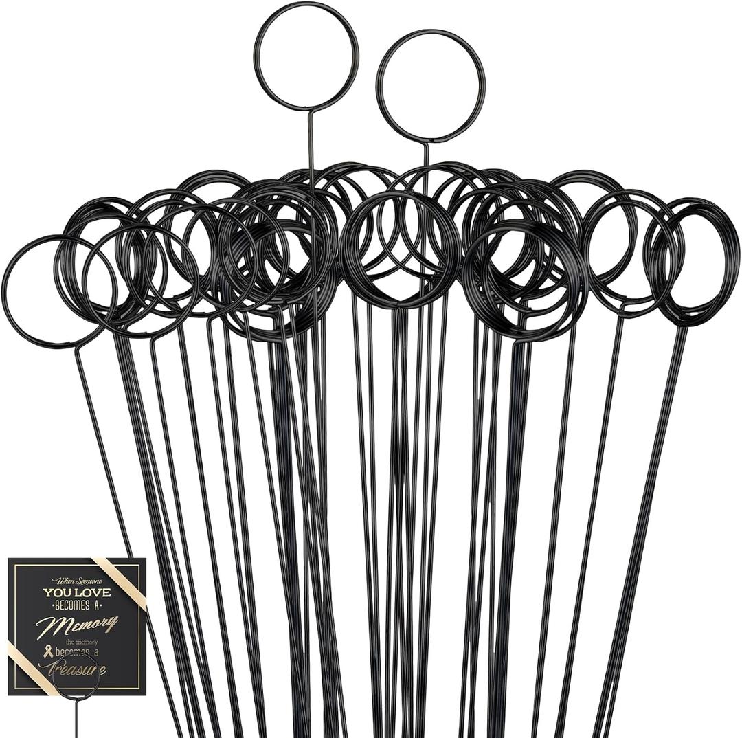 Hotop 30 Pcs Floral Card Holder Pick Metal Wire Flower Place Card Stick 13.4 in Picture Photo Memo Holder Round Floral Gift Stick Clip for Centerpiece Table Wedding Baby Shower Party Favor (Black)