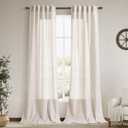 Nanspring Linen 102 Inch Long Curtains for Living Room 2 Panels Back Tab Pocket Semi Sheer Light Filtering Curtains Bohemian Rustic Beige Solid Color Drapes for Sliding Glass Door Bedroom 40x102