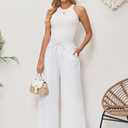 Women's Linen Pants Relaxed Fit High Waisted Boho Chic Ankle Pants Summer Beach Vacation Wide Leg Trousers (White, XL)