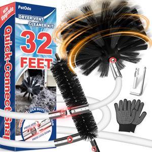 32 Feet Dryer Vent Cleaner Kit, Enhanced Flexible Quick Snap Brush with Drill Attachment for Effective Cleaning, 360 Degree Rotation Without Loosening, Use with or Without a Power Drill