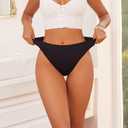6 Pack Women Underwear Mid Waist Stretch Briefs Thong Shapewear Panty Soft Underpants Ladies Full Coverage Panties (Black, M)
