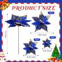 4 x Norme 18 Pcs 3 Size Velvet Christmas Poinsettia Flowers Glitter Artificial Poinsettia Flowers with Stems Christmas Tree Ornaments for Xmas Tree Wreath Wedding New Year Holiday Decor(Blue)