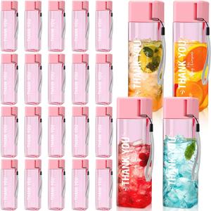 Maxdot 24 Pcs Thank You Water Bottles Bulk 17 oz Employee Appreciation Gifts Plastic Water Bottle Reusable Cup Inspirational Thank You Gift for Coworker Teacher Nurse Recognition Birthday(Pink)