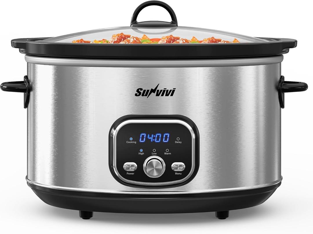 Programmable Slow Cooker with Delay Function, 8.5 QT Portable Multi-Cooker for Family and Gatherings, Food Warmer with Adjustable Temp, Warmer with Digital Timer, Dishwasher-Safe, Silver