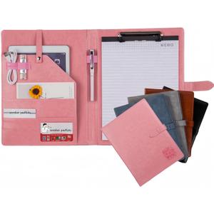 Padfolio Portfolio Leather Binder, Interview Legal Document Organizer, Padfolio Clipboard Folder, Business Card Holder Included 2pcs Letter Sized Writing Pad (Pink)