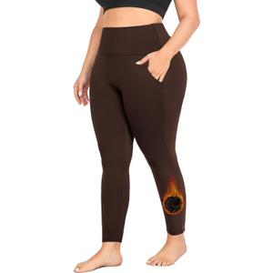 Plus Size Fleece Lined Leggings with Pockets for Women High Waisted Warm Thermal Winter Yoga Pants for Workout, 4 XL