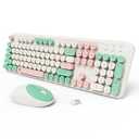 Wireless Keyboard and Mouse Combo, 2.4GHz Colorful Cute Round Keycaps Keyboard for Office Computer PC Desktops Laptop (104 Keys Light Green)