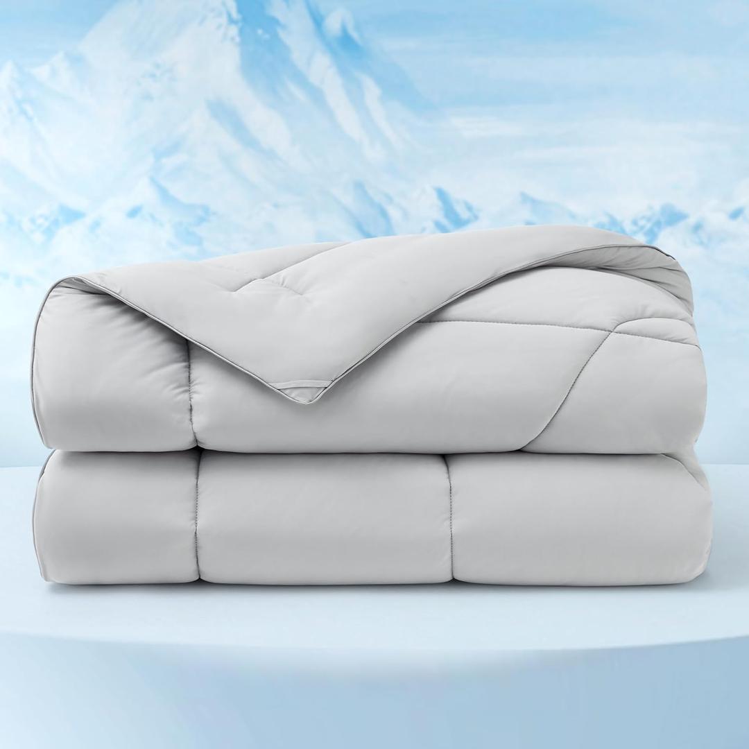Bedsure Cooling Comforter Queen Size- Cooling Blankets for Hot Sleepers, Q-Max>0.4, Breathable & Lightweight GentleSoft Double Sided Cool Bed ComforterSummer Duvet Insert, Grey, 88x88 Inches (Queen (88" x 88"), Grey)
