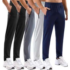 MSGD 5 Pack Men's Sweatpants with Zipper Pockets Stretch Lightweight Athletic Track Activewear Pants for Men Joggers Running Workout Gym, M