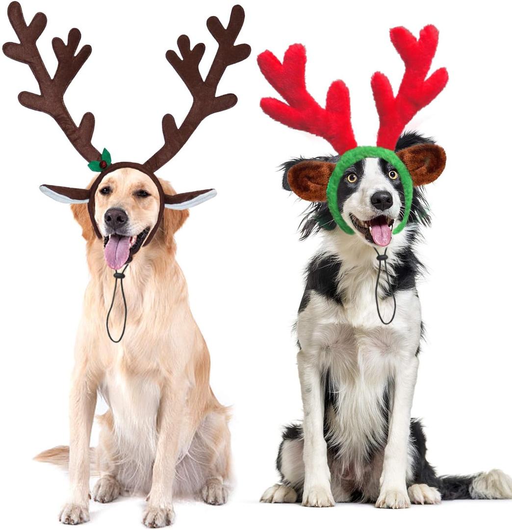 Rypet 2 PCS Christmas Reindeer Antler Headband with Ears for Medium and Large Dogs