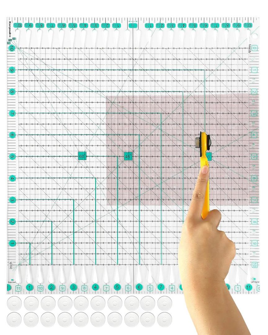 Quilting Ruler for Precise Fabric Cutting 11.5" x 10.5" Quilt Rulers Quilting Sewing Tools Slotted Rulers for Accurate Measurements and Easy Cutting Fabrics Green