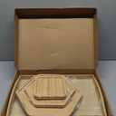 Bamboo Serving Trays Dinner Plates Cheese Board 16.5"x11.8"42x30cm with Handle, Set Includes 1xHexagon 12.5"(32cm)+1xHexagon 9.8"(25cm)+1xSquare 5.9"(15cm) Plates for Family Dinner (2hexagon+1square)