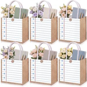 Back to School Burlap Tote Bags with Handle Button, 7.9 x 7.9 x 4.3 inches