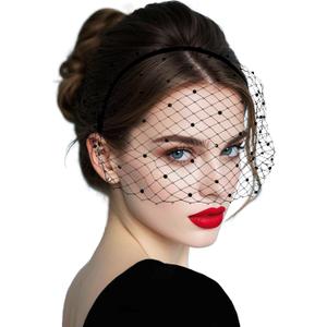 Fumwase Veil Fascinator Headband for Women Tea Party Fascinator Hats with Rhinestone for Wedding Bridal 1920s Tea Party (Black)