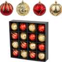 3.15" Luxury Christmas Tree Balls Ornaments, 16Pcs Colored Shatterproof Plastic Hanging Ornaments Set for Christmas Trees Decor/Wedding/Holiday/Party (Gold & Red)