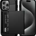 Vofolen Compatible with iPhone 15 Pro Case with Card Holder Dual Layer Shockproof Wallet Phone Case Hidden Card Slot Sliding Protective Hard Shell Back Cover Slim Case for iPhone 15 Pro 6.1 Inch Black