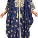 Embroidered Abaya Kaftans for Women Modern Elegant Dubai Moroccan Dubai Kaftan Dresses Abaya for Women Muslim Dress (Navy Blue)