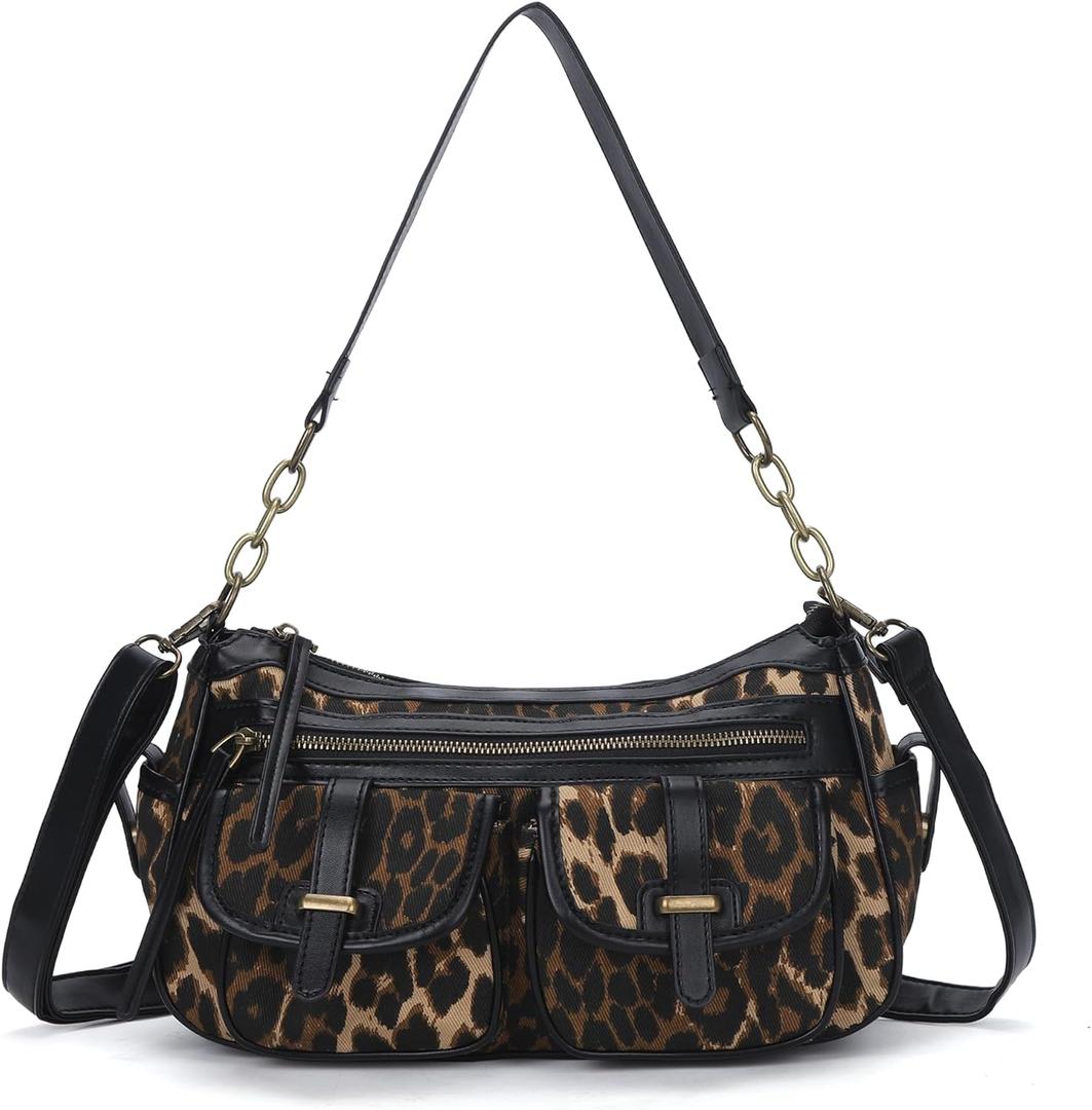 Angel Kiss Hobo Purses for Women Crossbody Shoulder Bag Ladies Multi Pocket Handbags with Adjustable Shoulder Strap (Leopard Brown)