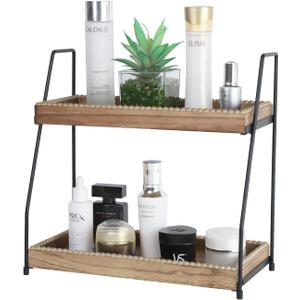 Bathroom Vanity Organizer 2-Tier Wood Countertop Storage Counter Shelf for Makeup Skincare Perfume Jewelry Tray Spice Rack Nature