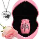 Small Urns for Human Ashes Keepsake - 1.6" Pink Mini Cremation Urn with Necklace Heart Box - Very Feminine Pretty Tiny Funeral Urn - Little Miniature Urn Memorial Gift for Baby Mom Sister Women Female