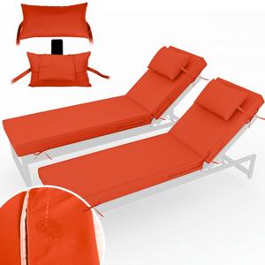 Chaise Lounge Cushions Outdoor Set of 2 Lounge Chair Cushion 72" L x 21" W with Headrest Straps 3'' Thick Waterproof Patio Chaise Cushions Pool Lounger Chair Cushion(Orange)