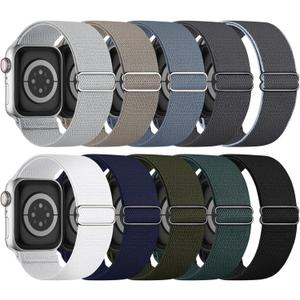 10 Pack Stretchy Bands Compatible with Apple Watch Band 40mm 38mm 41mm 42mm 44mm 45mm 46mm 49mm Women Men, Water-Resistant Solo Loop Elastic Sport Straps for iWatch Series 11 10 9 8 7 6 5 4 3 SE Ultra (Gray/Black/Navy Blue/Army Green/Rock Gray/White/Stone/Deep Green/Blue Gray/Dark Grayish Blue)