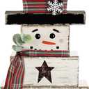 Yousoontic 4 Pcs Winter Snowman Wooden Table Decorations Snowman Rustic Block Signs Centerpiece Tiered Tray Decor Wood Farmhouse Vintage Ornaments Gift Tabletop Decor for Entryway Home Desk Room