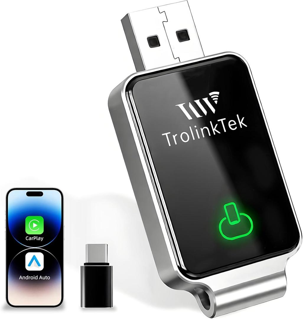 Mini Wireless Carplay Adapter for Apple iPhone, Converts Wired to Wireless Car Play Adapter, CarPlay Dongle Stick for Car(2015+), USB & Type-C Plug & Play for iPhone iOS 10+ Android 11+