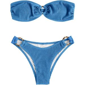 ZAFUL O Ring Bandeau Bikini Sets for Women Sexy Strapless Swimsuits 2 Piece High Cut Bathing Suit (Medium)