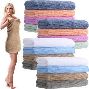 16 Pack Microfiber Bath Towels Bulk 27'' x 60'' Oversized Size Bath Towel Highly Absorbent Extra Large Soft Drying for Shower Beach Winter Salon Sport Gym Party (Lattice,Pastel)