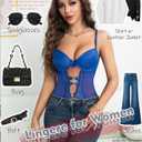 Aranmei Womens Sexy Lingerie Sets with Garter Belt Teddy Bodysuit Leather Underwire and Panty Set Royal Blue Large
