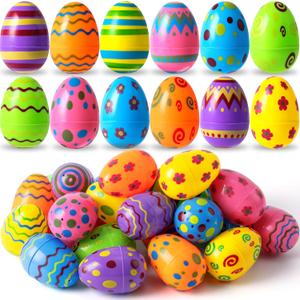 JOYIN Toy 36 PCs Plastic Printed Bright Easter Eggs, Over 3.15'' Tall Fillable Empty Eggs Bulks for Easter Hunt, Basket Stuffers Fillers, Classroom Prize Supplies, Filling Treats and Party Favor