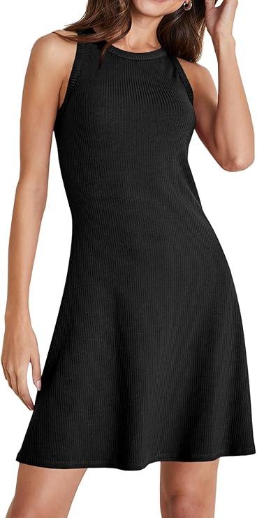 WENRINE Casual Dresses for Women Crewneck Sleeveless Tank Dress Summer Spring Boho Vacation Clothes Size Medium