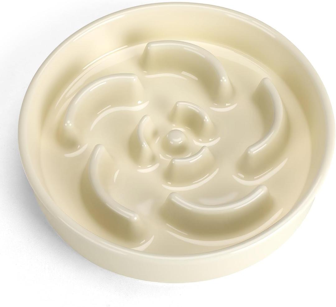 Slow Feeder Dog Bowl, Ceramic 1.5 Cups Dog Food Bowls for Small, Medium, and Large Breed, Anti-Slip Maze Puzzle Food Dish to Slow Down Eating (White, 1.5 Cups)