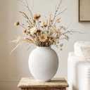White & Round Ceramic Vase Home Decor, Large Farmhouse Table Vases Rustic Living Room Entrway Kitchen Bedroom Decorations Minimalist Hand-Made Textured Vase (9.8H Sandstone White)