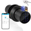 Fingerprint Door Knob, FITNATE Smart Fingerprint Lock with Tuya App Control,255 Users,Password Management, Anti-Slip Handle Door Knob for Bedroom,Home,Hotel,Office (Black)