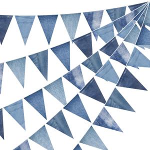 HESTYA 5 Pack 49 Ft Denim Pennant Banner, Blue Jean Theme Triangle Garland, Cowboy Western Party Decorations, Rustic Farmhouse Bunting for Baby Shower, Birthday, Graduation, Country Festival Supplies, Denim