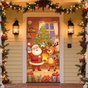 Door Banner, Merry Christmas Winter New Year Large Door Cover, 72" Lx 35" W Holiday Backdrop Banner Christmas Party Supplies