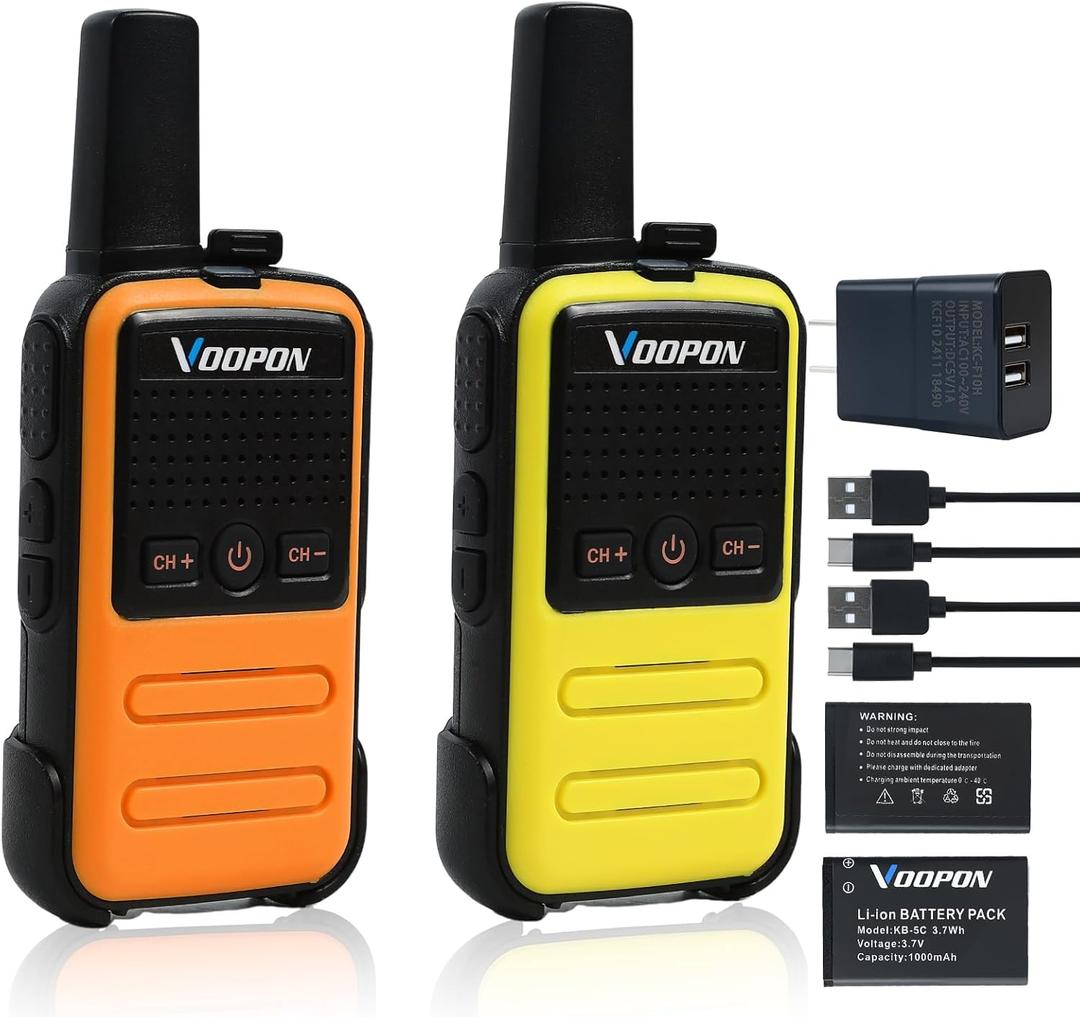 Rechargeable Mini Walkie Talkies C56TB for Adults Two Way Radios Long Range Compact Transceiver with USB C Charger for Family Hiking Camping Cruising Skiing Shop (2-Pack)