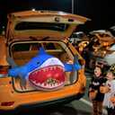 2025 Halloween Trunk or Treat Car Decorations, Shark-Themed Halloween Car Inflatable Decor, Built-in LED Lights & Candy Pocket for Outdoor Trunk Parties & Events