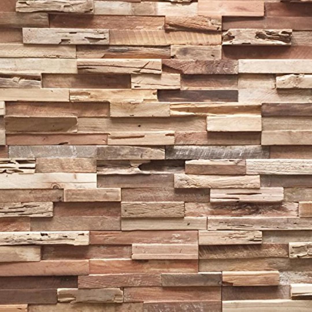 Wall!Supply 3D Wall Panels Reclaimed Rustic Asian Teak Wood Home Decor Wallpaper Alternative for Living Room, Bedroom & Office Easy DIY Installation 10 Pack, Covers 9.6 Sq Ft