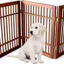Urnporium Freestanding Wooden Dog Gate Foldable Indoor Pet Gate No Drill Expandable Barrier for Doorways Stairs Hallways Portable Wood Fence for Small Dogs & Puppies (Brown Pet Gate, 3 Panel 24" Tall)