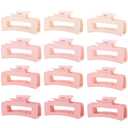 12 Pcs Pink Large Square Hair Claw Clips for Women, 4.3-Inch Matte Rectangle Claw, Strong Hold Non-slip Hair Clips for Thick & Thin Hair