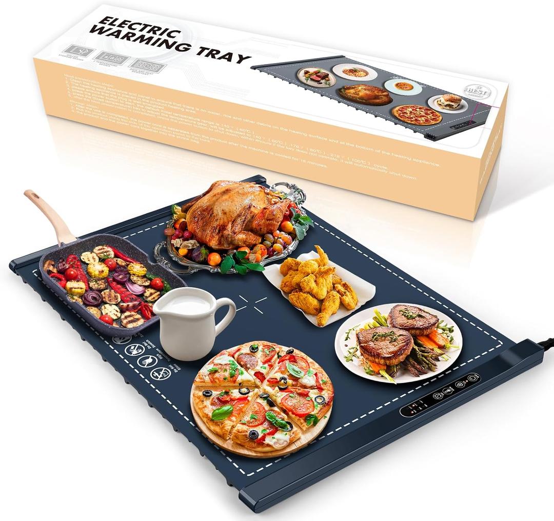 Food Warming Mat - Portable Party Buffet Electric Warming Tray, Foldable Food Warmer, Timed Off, Temperature Adjustable, Suitable for Daily, Outdoor, Party(Dark Blue)