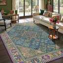 8x10 Boho Machine Washable Low Pile Area Rugs for Living Room Teal Purple