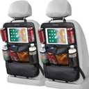 LUCMO Car Backseat Organizer with Touch Screen Tablet Holder-2 Pcs,9 Storage Pockets Car Storage Organizer, Protectors Kick Mats Travel Accessories for Kids-Black