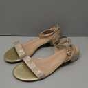 Women's Ankle Strap Sandals, Low Block Heel, Open Toe Summer Dress Shoes with Buckle Closure (10, Glitter Champagne Gold)